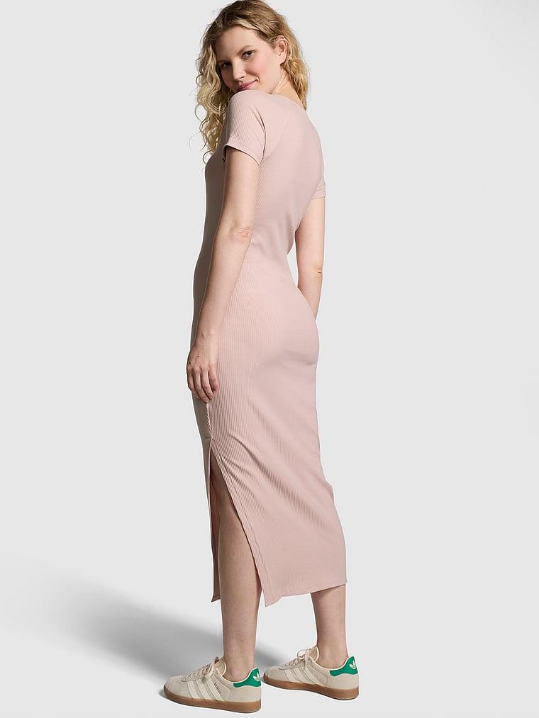 Pink Kısa Kollu Ribanali Midi Elbise arka görünümü