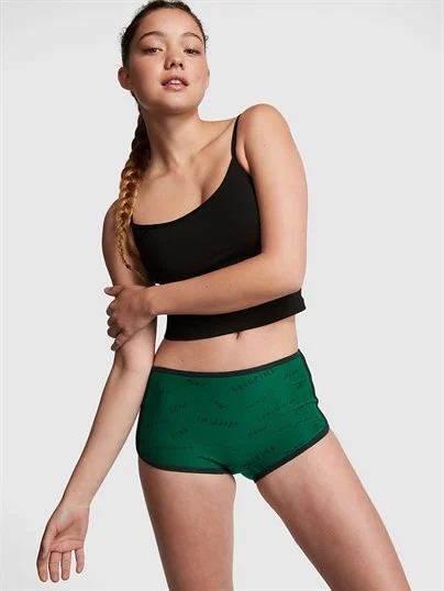 Pink Logolu Pamuklu Boyshort Kulot