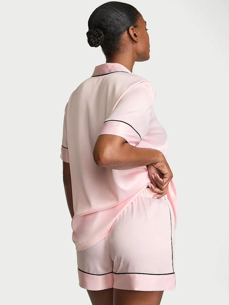 Glazed Saten Sortlu Pijama Takimi arka görünüm