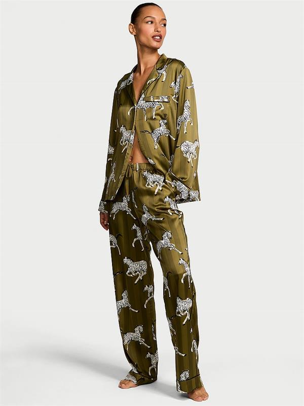 Parlak Saten Uzun Pijama Takimi