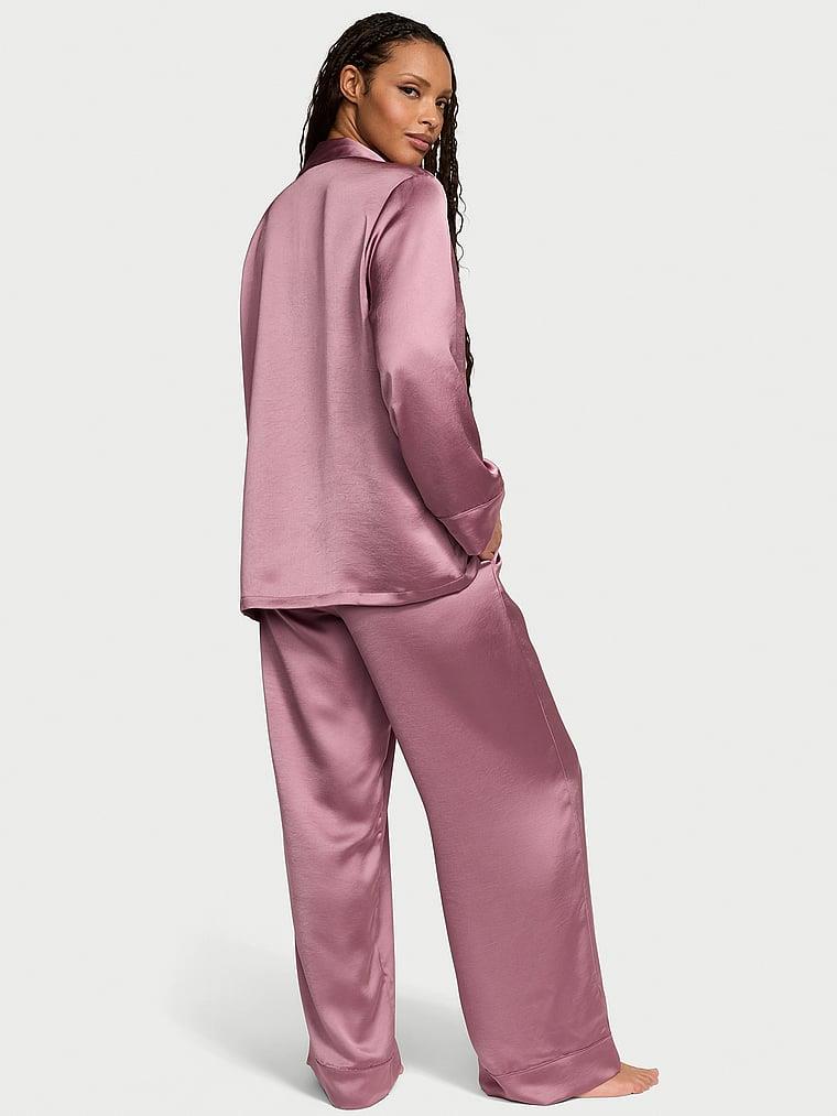 Luks Saten Kruvaze Uzun Pijama Takimi arka görünümü