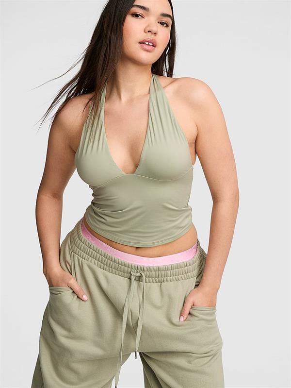 Pink Pink Base Stretch Dekolteli Askili Bluz