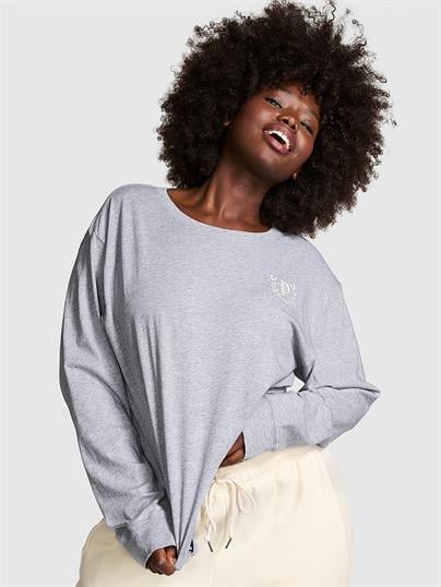 Pink Oversize Uzun Kollu Kampus Tisort ön görünüm