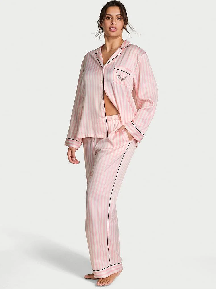 Victorias Secret Fashion Show 25 Parlak Saten Uzun Pijama Takimi arka görünüm