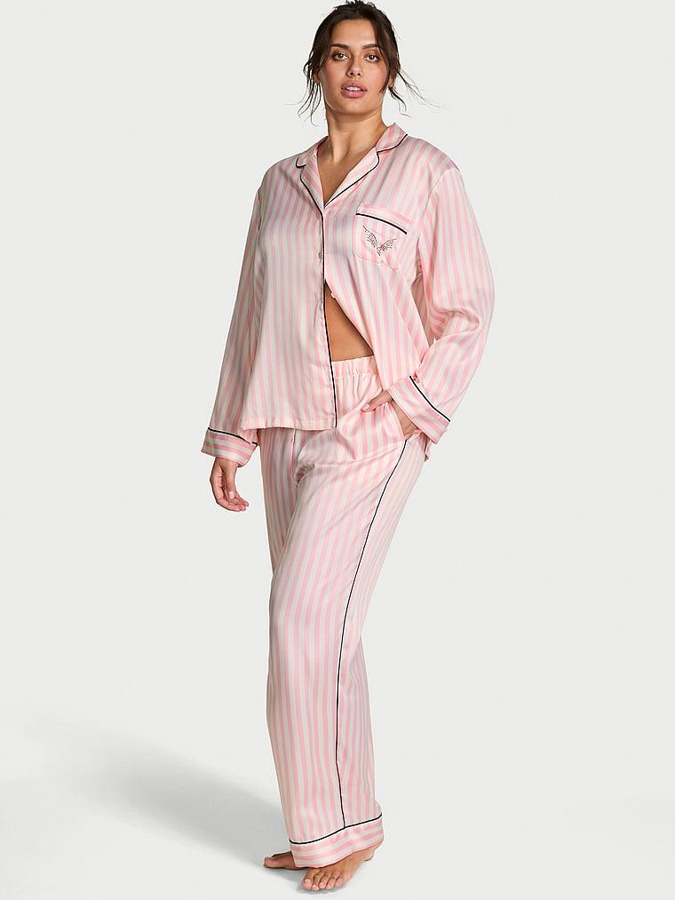 Victorias Secret Fashion Show 25 Parlak Saten Uzun Pijama Takimi arka görünümü
