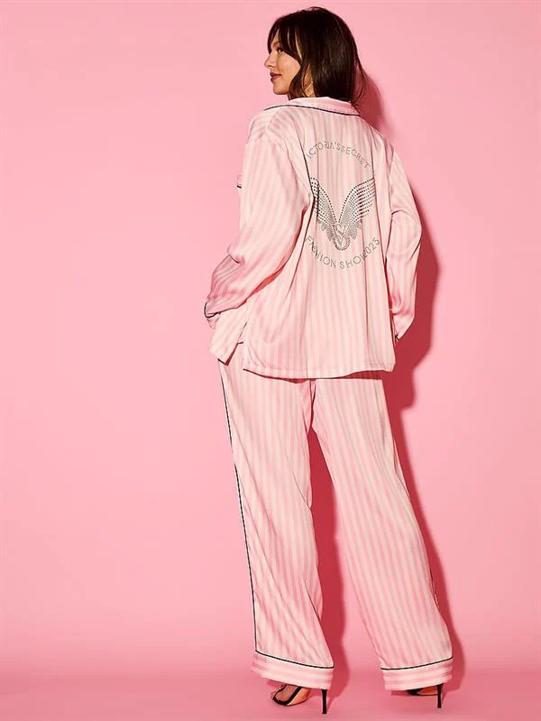 Victorias Secret Fashion Show 25 Parlak Saten Uzun Pijama Takimi