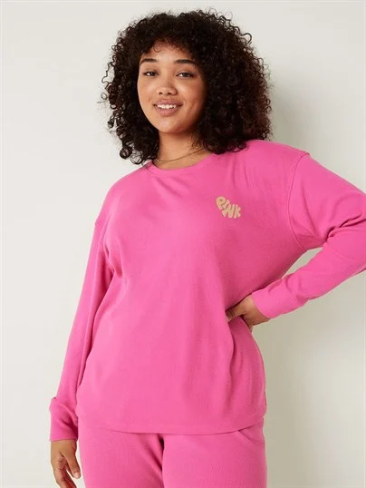 Pink Termal Uzun Kollu Pijama Tisort ön görünüm