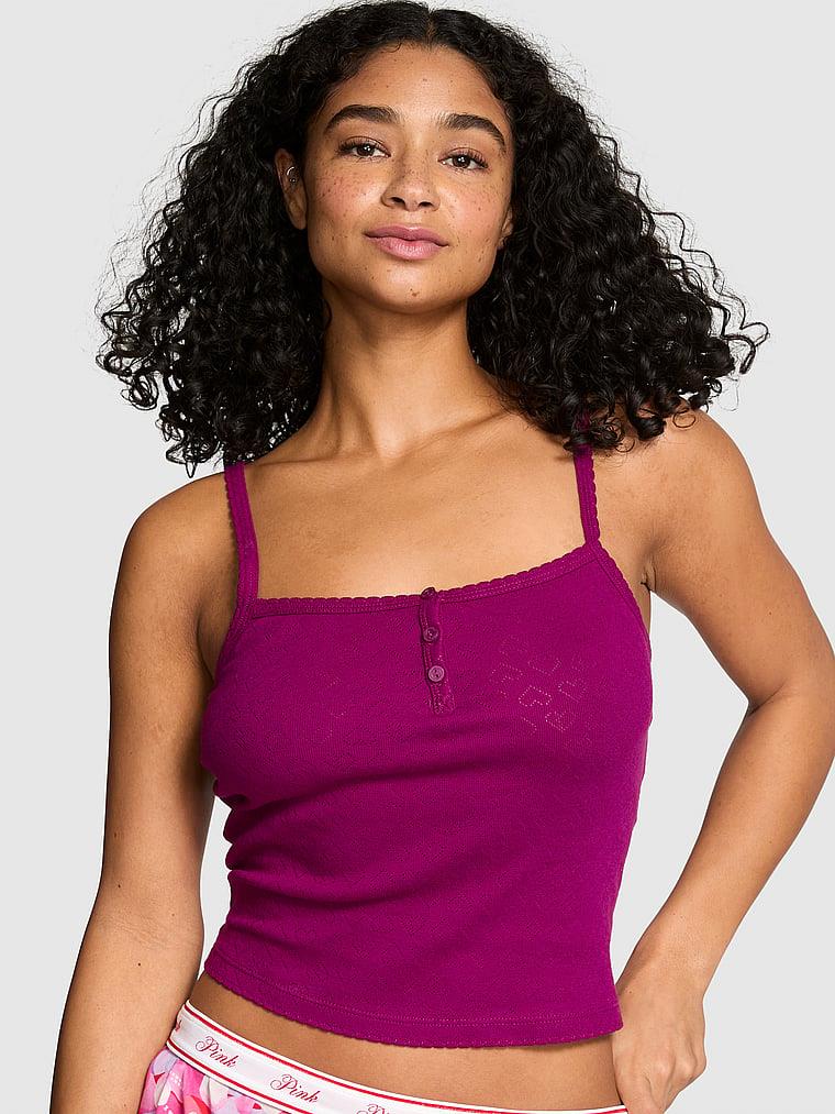Pink Pointelle Henley Atlet arka görünüm