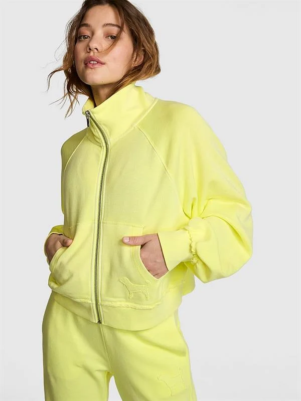 Pink Kampus Dik Yaka Fermuarli Sweatshirt ön görünüm