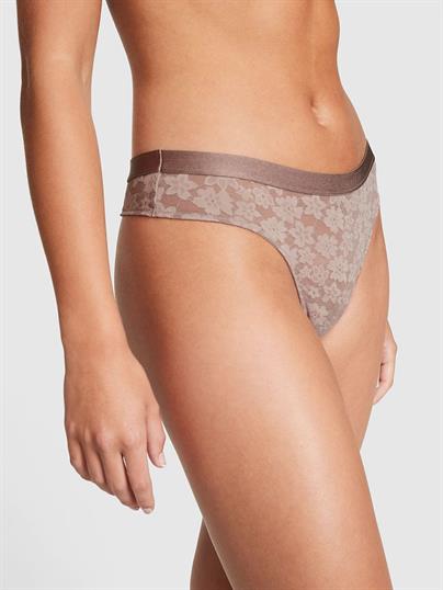 Pink Tossed Cicek Dantelli Tanga ön görünüm