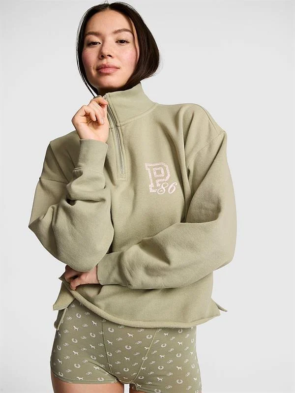 Pink Kampus Fermuarli Balikci Yaka Sweatshirt