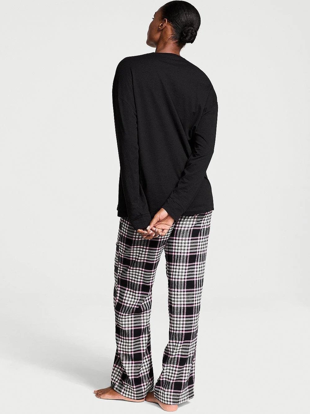 Flanel Uzun Kollu Tisort Pijama Takimi arka görünüm