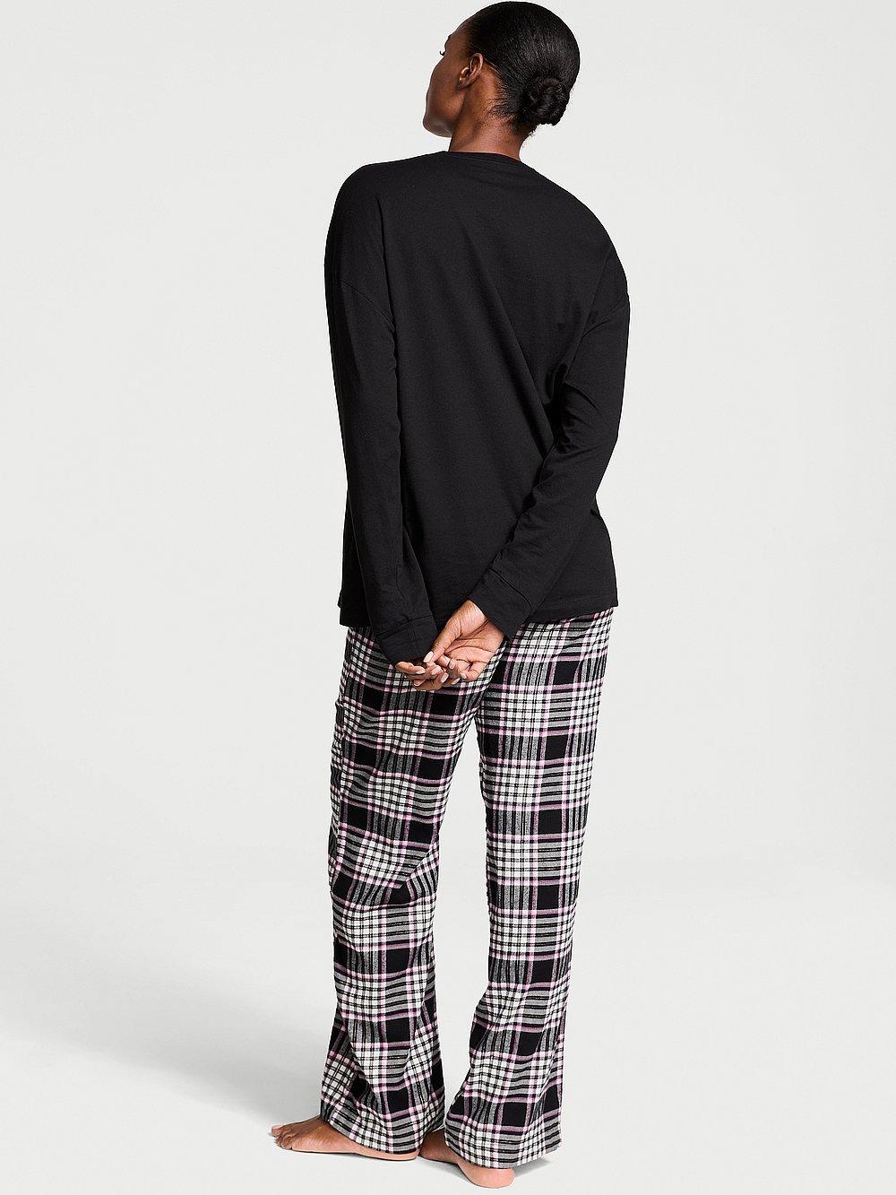 Flanel Uzun Kollu Tisort Pijama Takimi arka görünümü