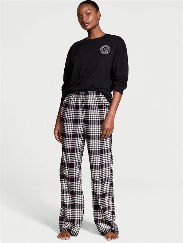 Flanel Uzun Kollu Tisort Pijama Takimi