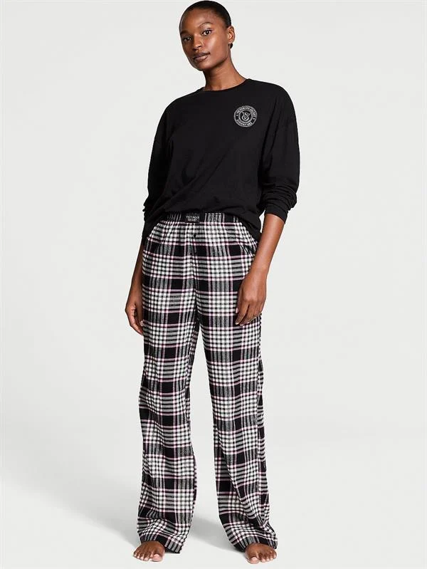 Flanel Uzun Kollu Tisort Pijama Takimi