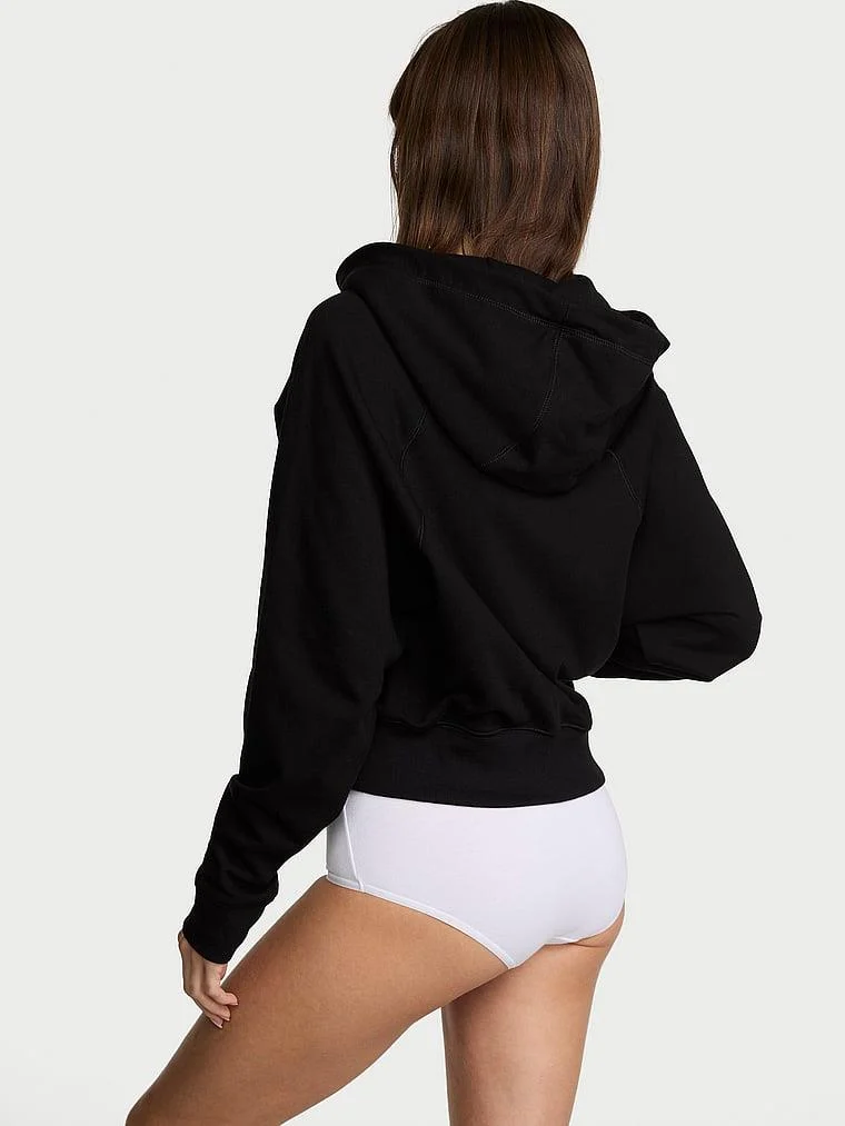 Terry Crop Fermuarli Kapsonlu Sweatshirt arka görünüm
