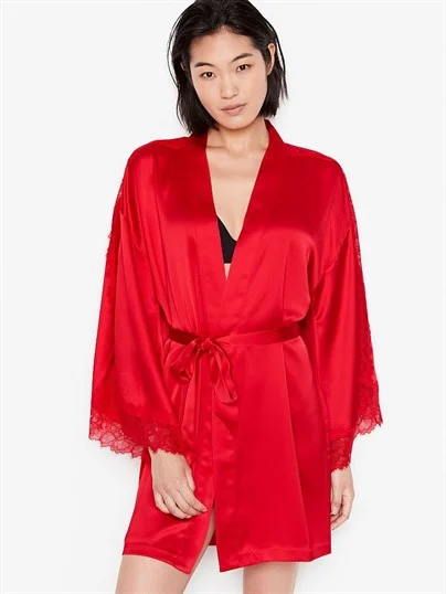 Dantel Ekli Kimono Sabahlık ön görünüm