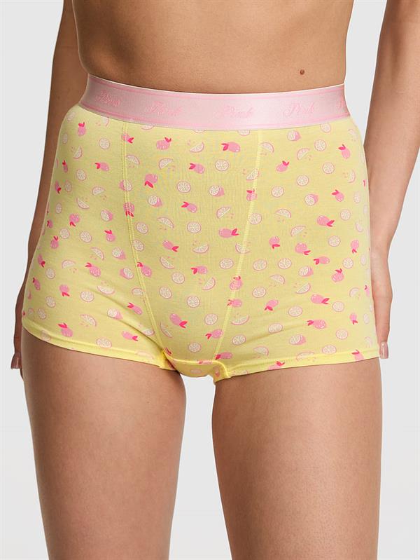 Pink Logolu Pamuklu Yüksek Bel Boyshort Kulot