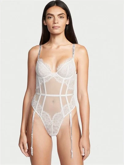 Jartiyerli Işıltılı Askili Dantel Teddy