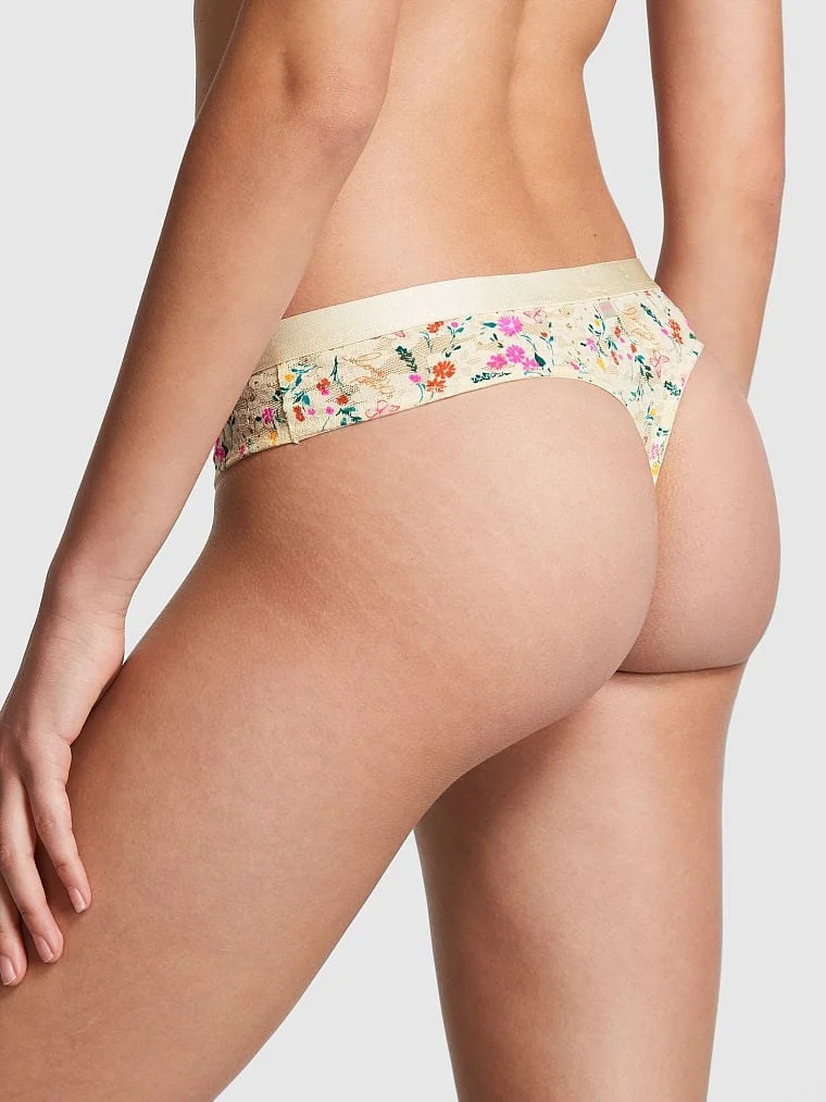 Victorias S Secret Pink Tossed Cicek Dantelli Tanga arka görünüm