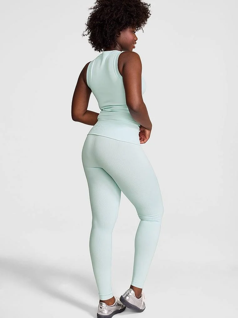 Pink Yumuşak Seamless Beli Katlanabilir Tayt arka görünüm