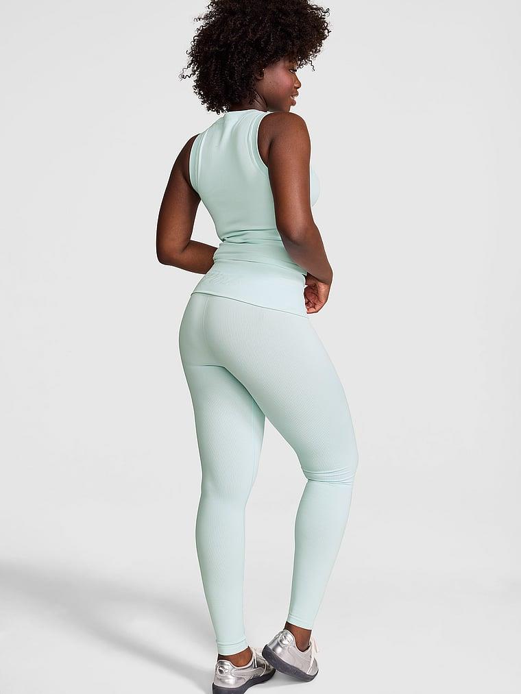 Pink Yumuşak Seamless Beli Katlanabilir Tayt arka görünümü