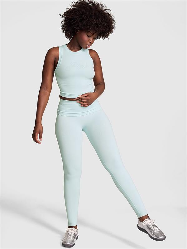 Pink Yumuşak Seamless Beli Katlanabilir Tayt