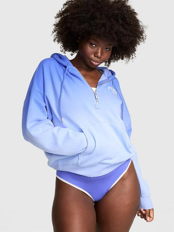 Pink Yarim Fermuarli Kapusonlu Sweatshirt ön görünüm
