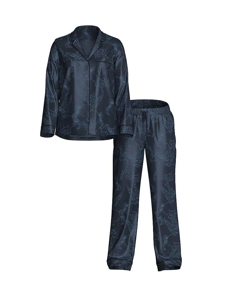 Parlak Saten Uzun Pijama Takimi arka görünüm