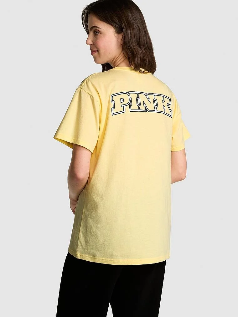Pink Oversize Kısa Kollu Kampus Tisort arka görünüm