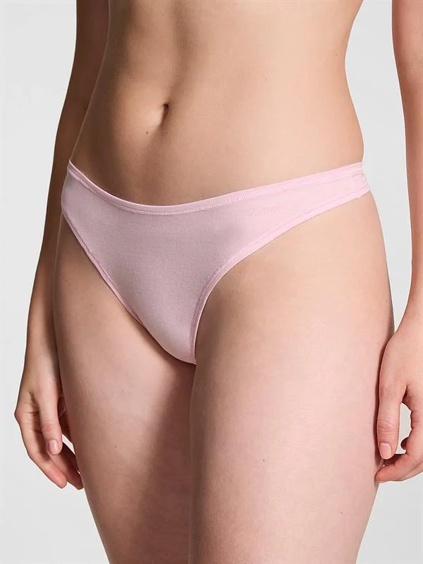 Pink Pamuklu Derin Bacak Kesim Tanga ön görünüm