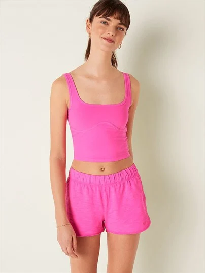 Pink Pamuklu Crop Atlet ön görünüm