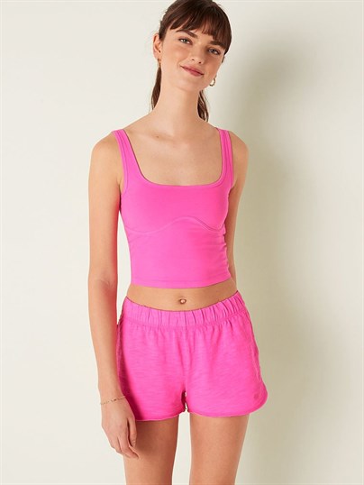 Pink Pamuklu Crop Atlet