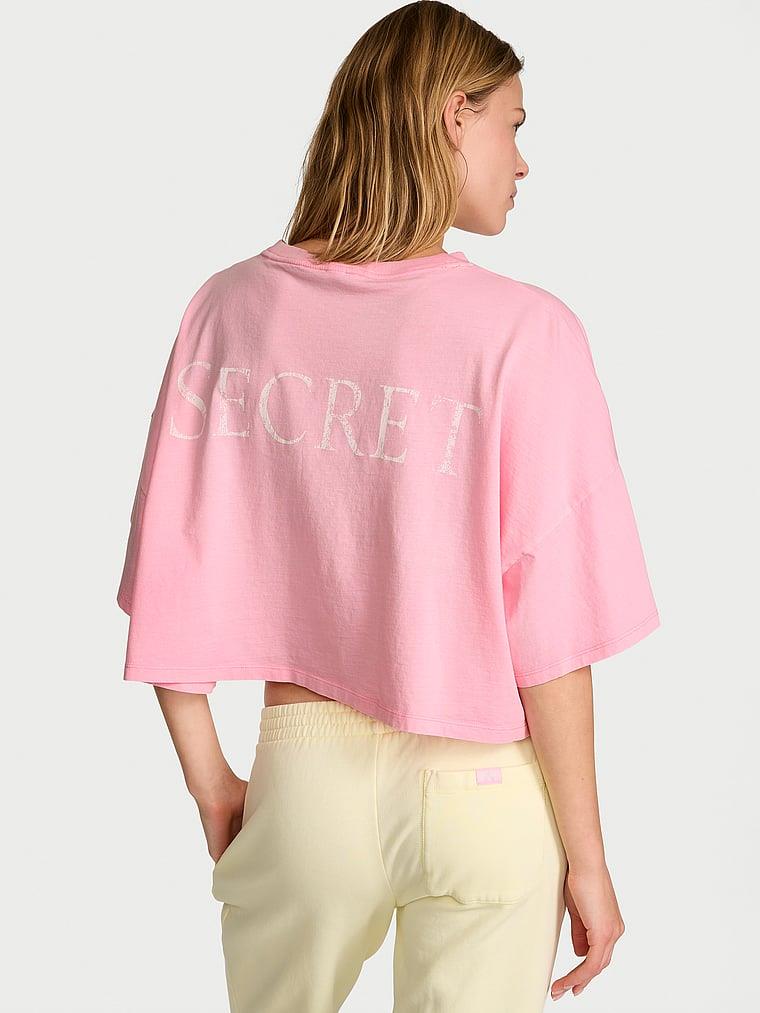 Logolu Pamuklu Oversize Crop Tisort arka görünümü