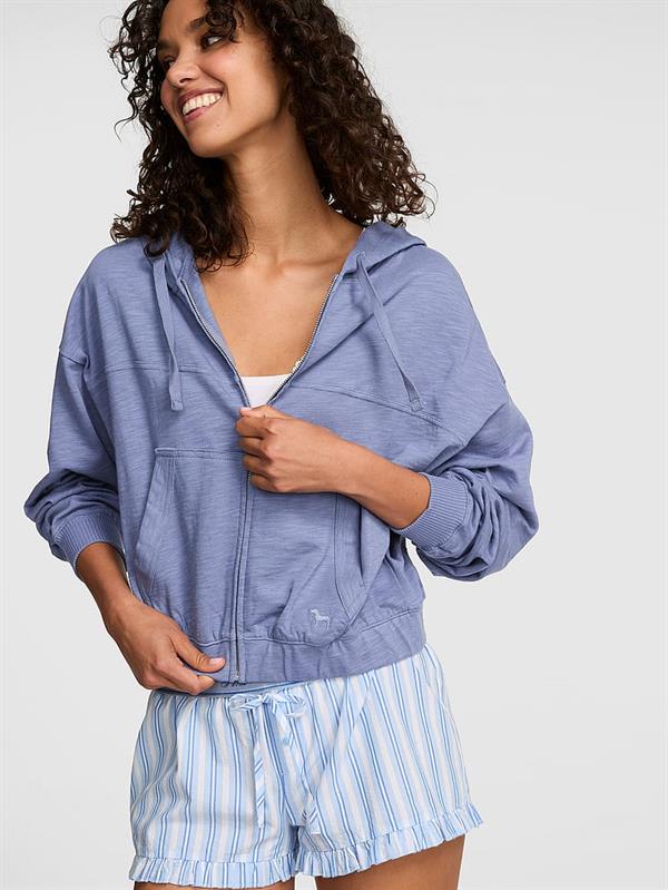 Pink Fermuarli Kapusonlu Sweatshirt