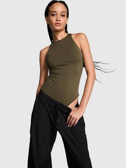 Pink Base Dik Yaka Esnek Bodysuit