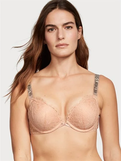 Bombshell 2 Beden Buyuk Gosteren Dantel Işıltılı Askili Push Up Sütyen