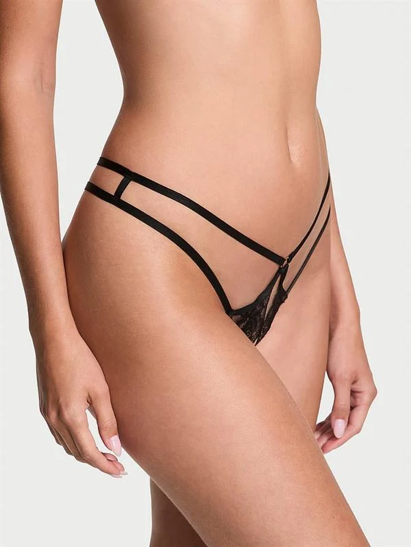 Gul Dantelli Crotchless Tanga