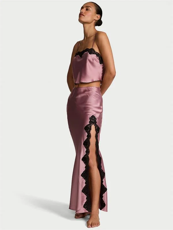 Saten Dantelli Crop Ust Ve Slip Etek Takimi
