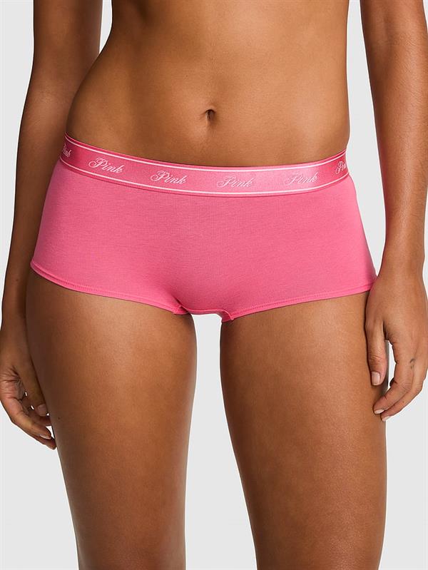 Pink Logolu Pamuklu Boyshort Kulot