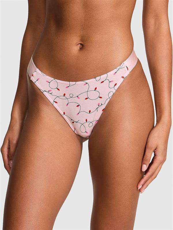Pink Logolu Pamuklu Derin Bacak Kesim Tanga ön görünüm