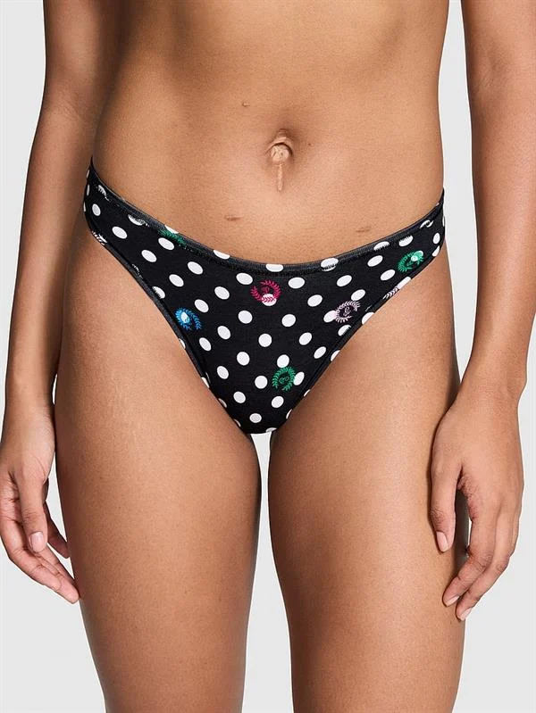 Pink Pamuklu Derin Bacak Kesim Tanga ön görünüm