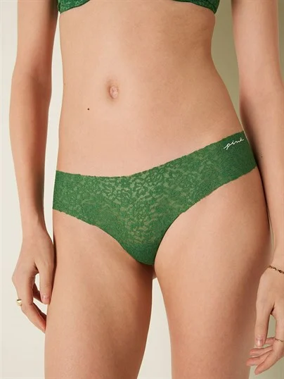 Victorias S Secret Pink Lazer Kesim Yumuşak Dantelli Tanga ön görünüm