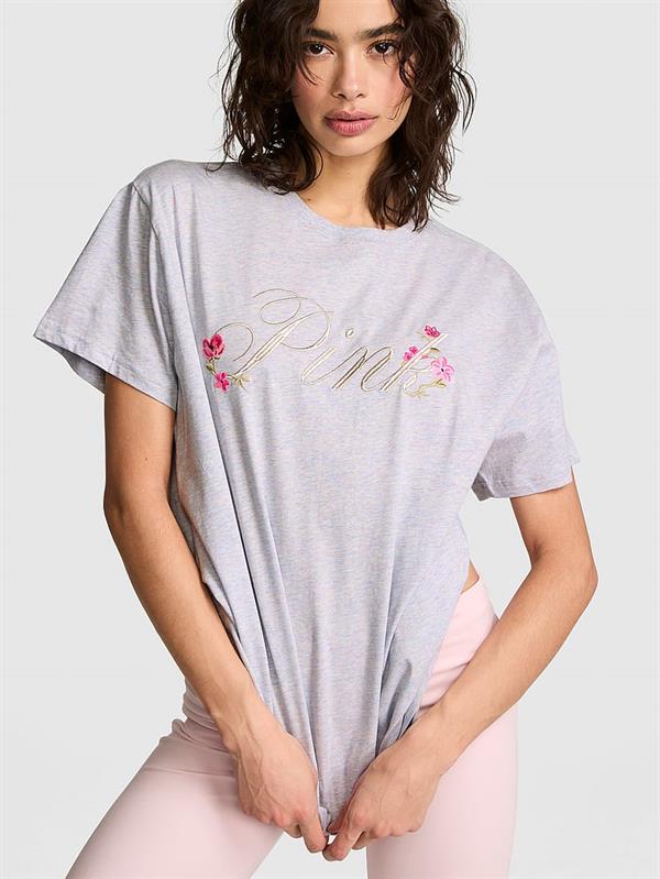 Pink Oversize Kısa Kollu Kampus Tisort