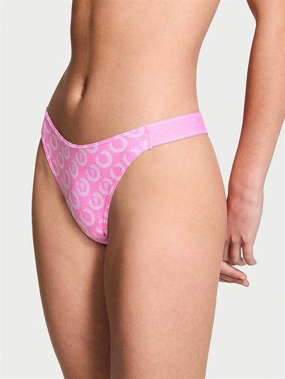 Pink Logolu Pamuklu Derin Bacak Kesim Tanga