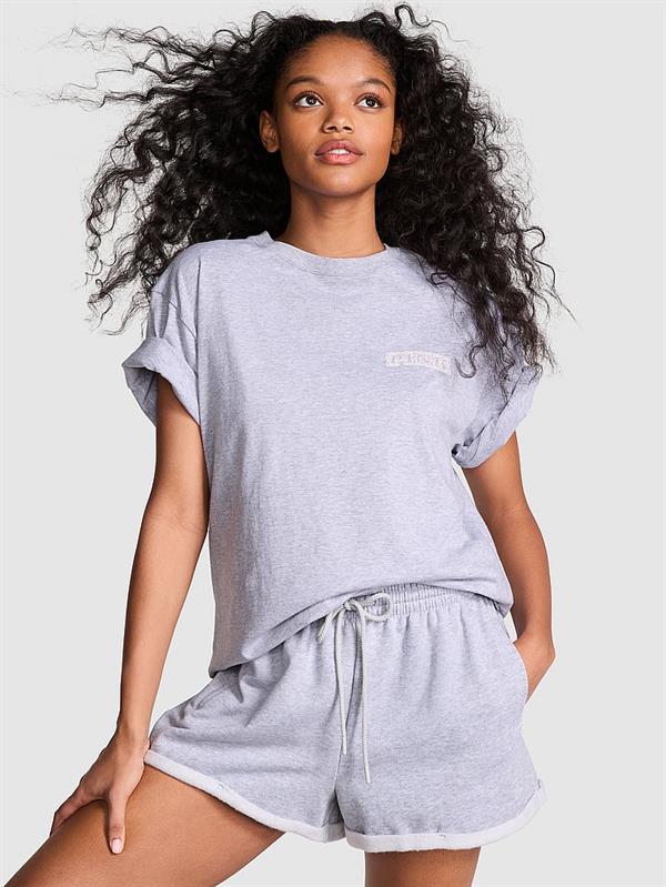 Pink Oversize Kısa Kollu Kampus Tisort