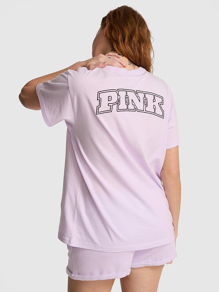 Pink Oversize Kısa Kollu Kampus Tisort arka görünümü