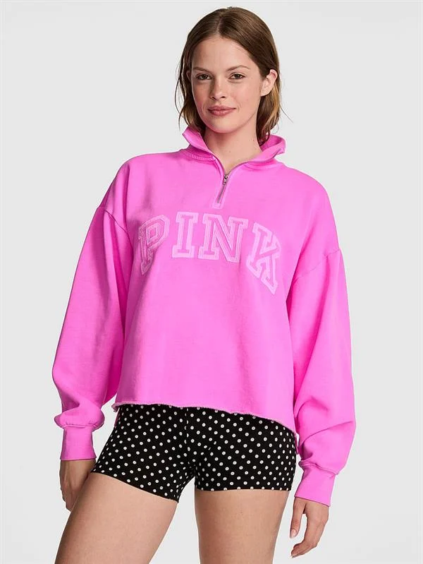Pink Kampus Fermuarli Balikci Yaka Sweatshirt