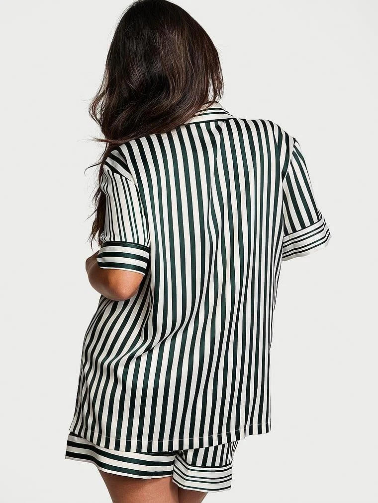 Glazed Saten Sortlu Pijama Takimi arka görünüm