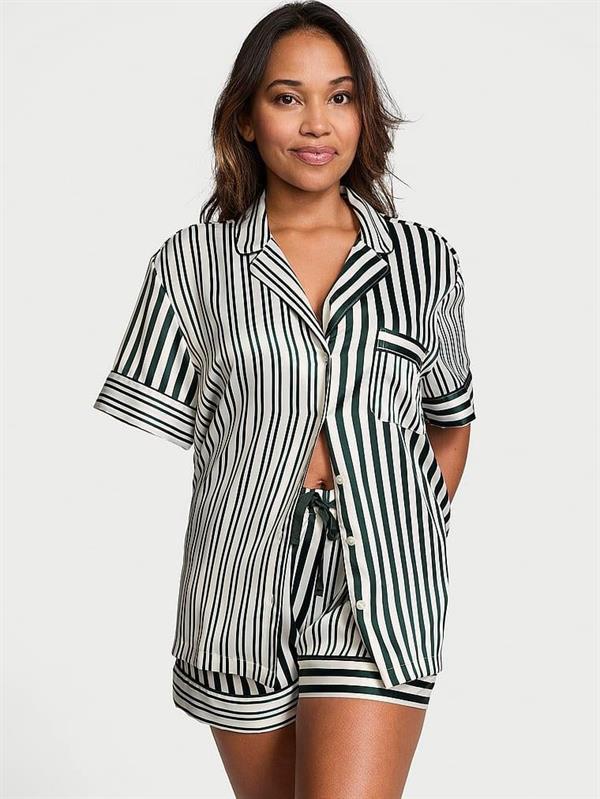 Glazed Saten Sortlu Pijama Takimi